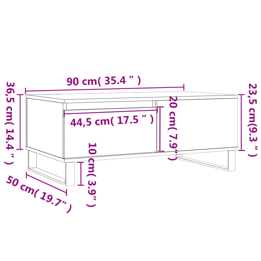 Soffbord rökfärgad ek 90x50x36,5 cm konstruerat trä