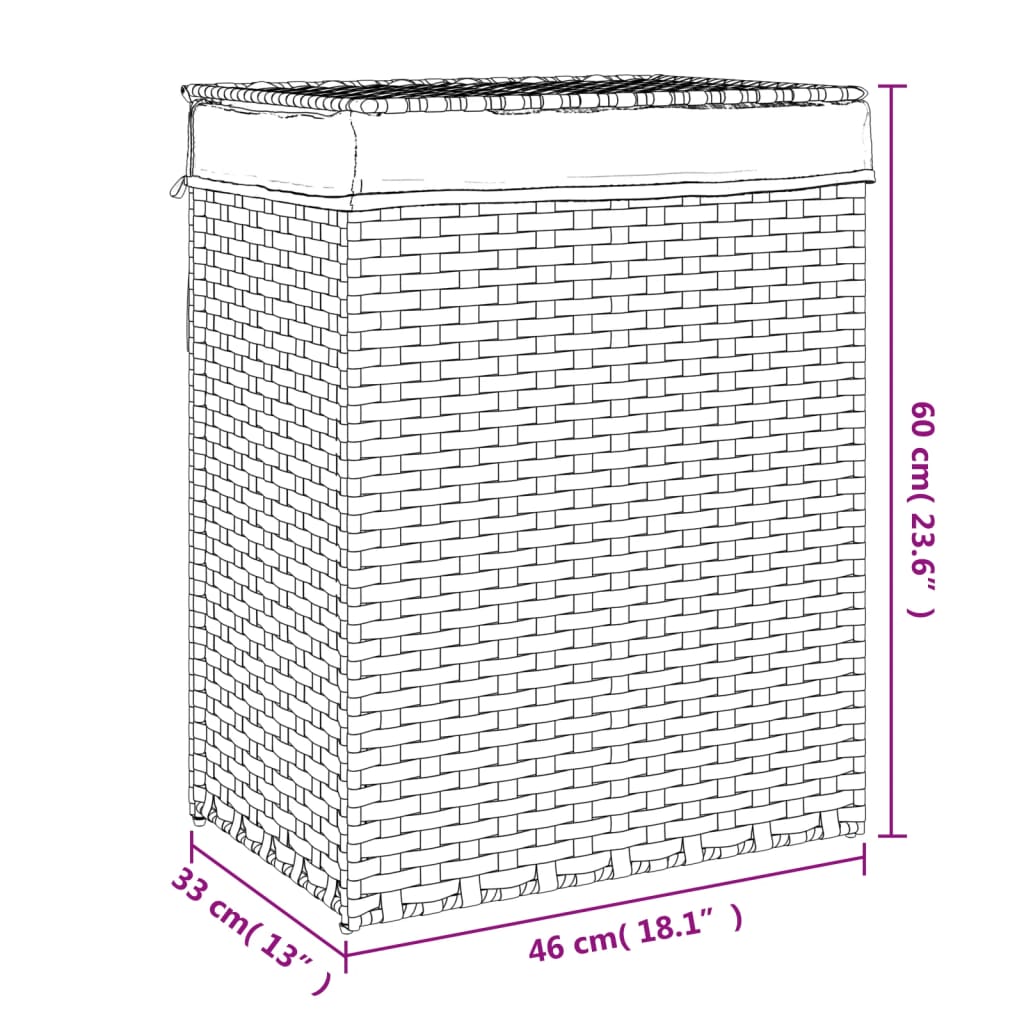 Tvättkorg med lock Svart 46x33x60 cm konstrotting