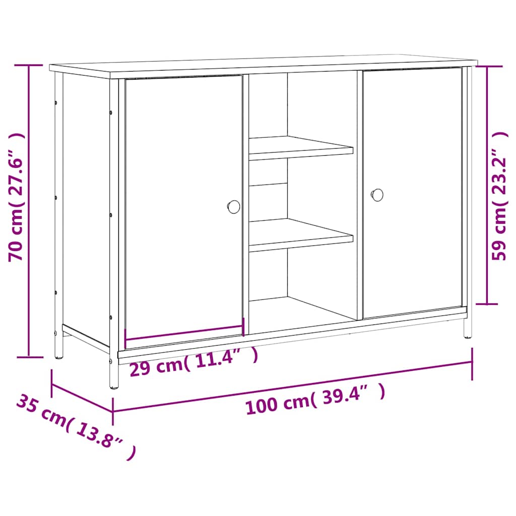 Skänk rökfärgad ek 100x35x70 cm konstruerat trä