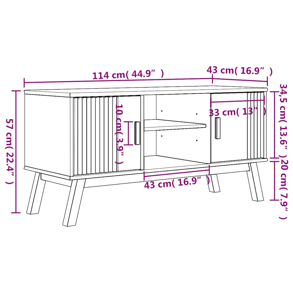 TV-Möbel Brun TV-Bänk OLDEN 114x43x57 cm massiv furu