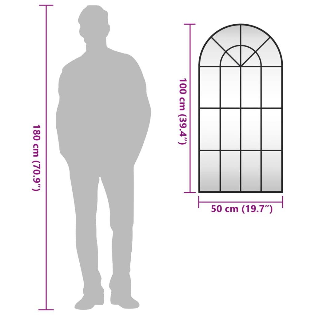 Väggspegel Svart 50x100 cm bågformad järn