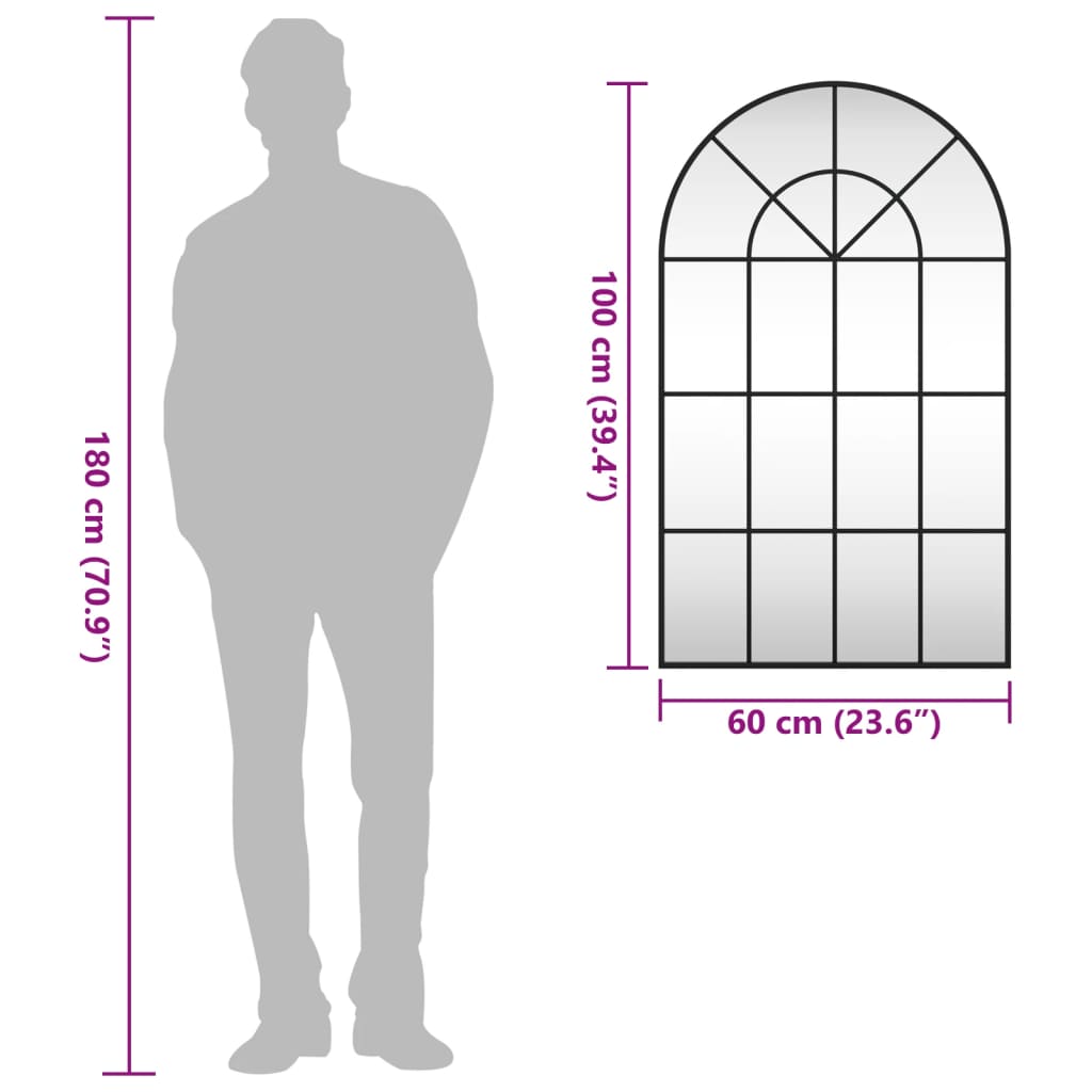 Väggspegel Svart 60x100 cm bågformad järn