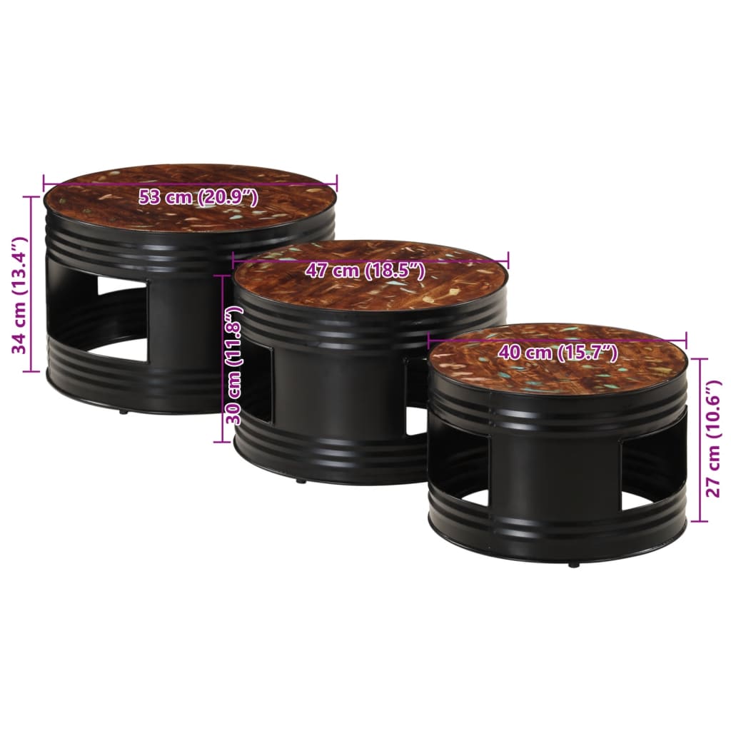 Soffbord DIV. 3 st trumma massivt återvunnet trä