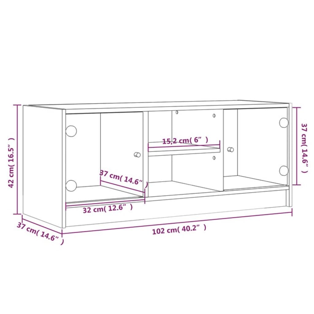 TV-Möbel Sonoma Ek TV-Bänk med glasdörrar 102x37x42 cm