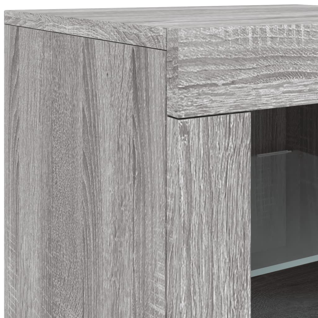 Skänk med LED-belysning grå sonoma 123x37x67 cm