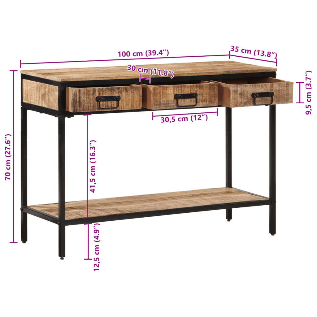 Avlastningsbord Konsollbord Trä 100x35x70 cm massivt grovt mangoträ