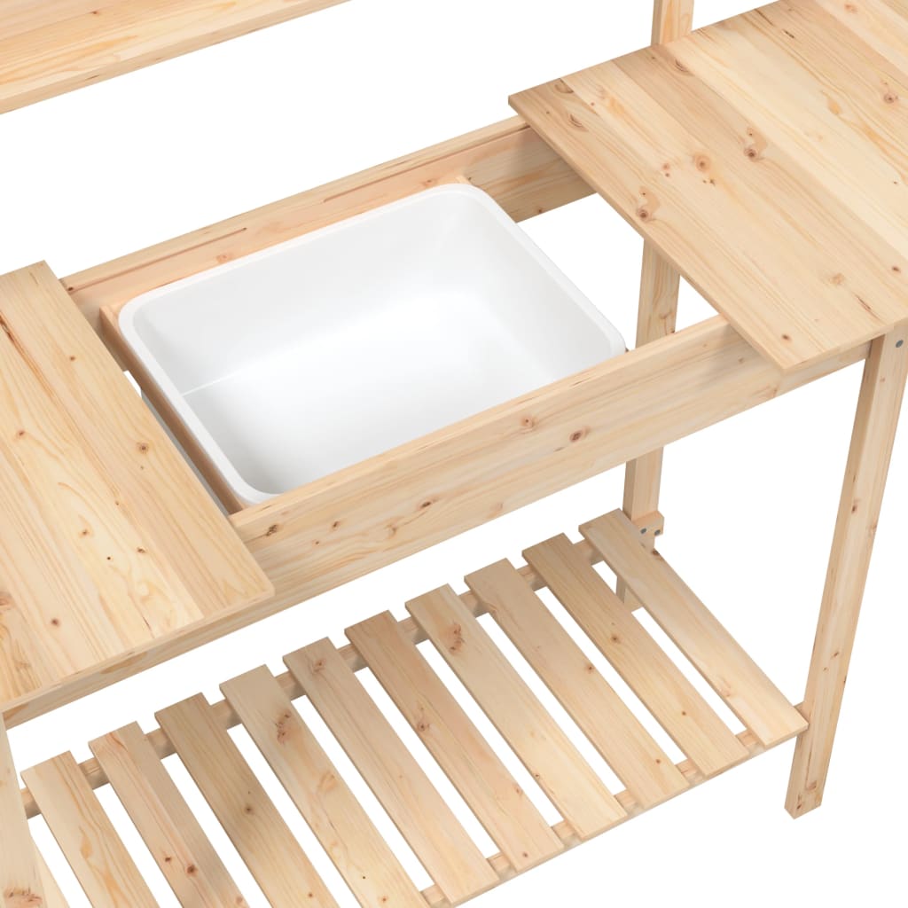 Utomhus Blomställning Planteringsbord Odlingsbänkmed vask 110,5x45x124,5 cm massivt granträ