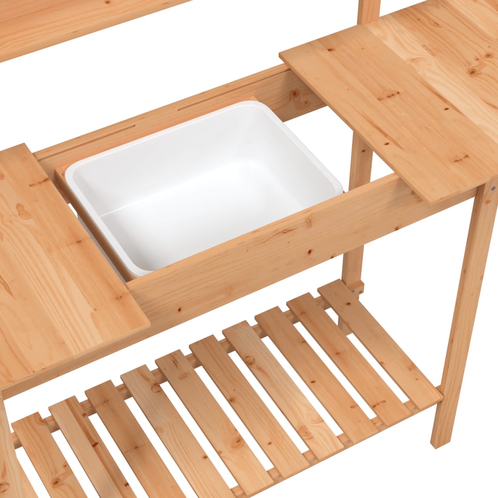 Utomhus Blomställning Planteringsbord Odlingsbänkmed vask 110,5x45x124,5 cm massivt granträ
