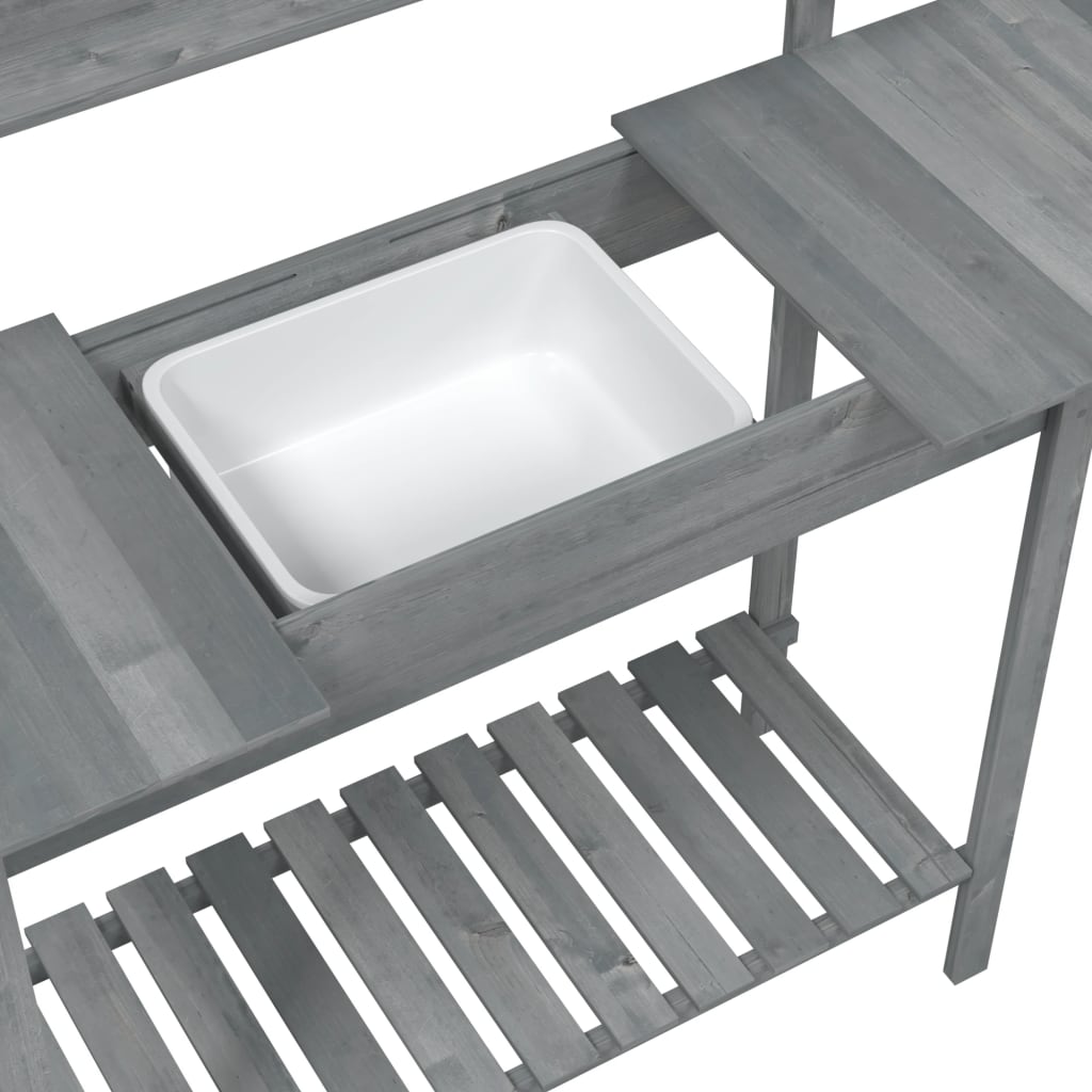 Utomhus Blomställning Planteringsbord Odlingsbänkmed vask Grå 110,5x45x124,5 cm massivt granträ