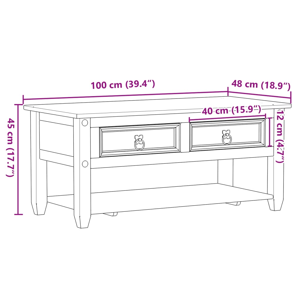 Soffbord Trä med lådor Corona 100x48x45 cm massivt trä