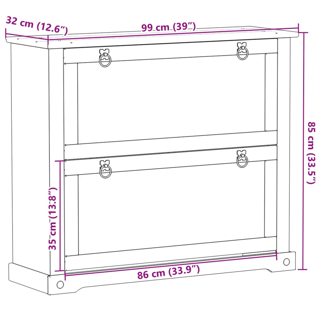 Skoskåp Corona 99x32x85 cm massiv furu