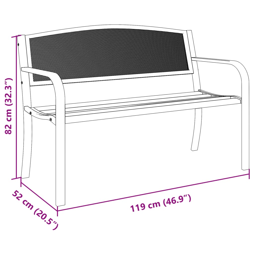 Trädgårdsbänk Metall 119 cm Svart stål