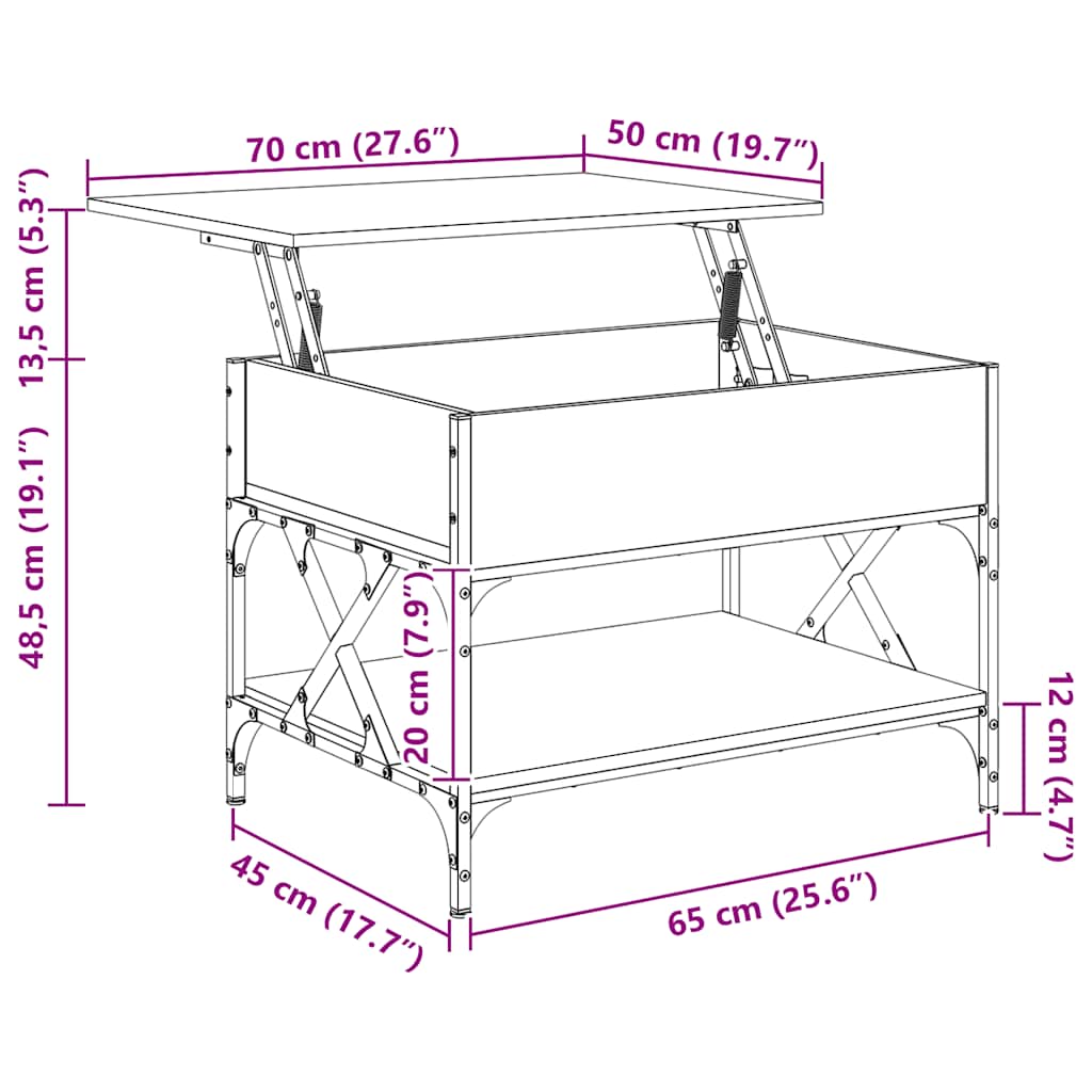 Soffbord Sonoma Grå 70x50x50 cm och metall