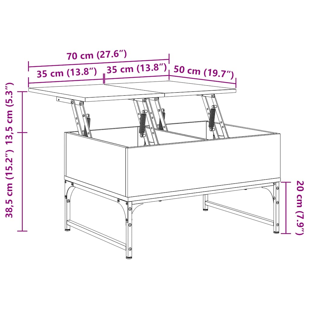 Soffbord grå sonoma 70x50x40 cm konstruerat trä och metall
