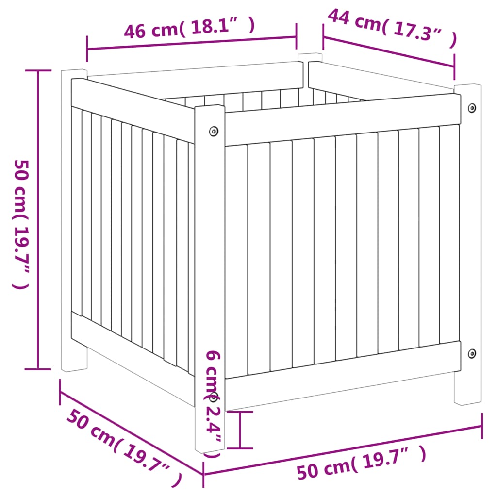 Utomhus Blomkruka Trä med foder 50x50x50 cm massivt akaciaträ