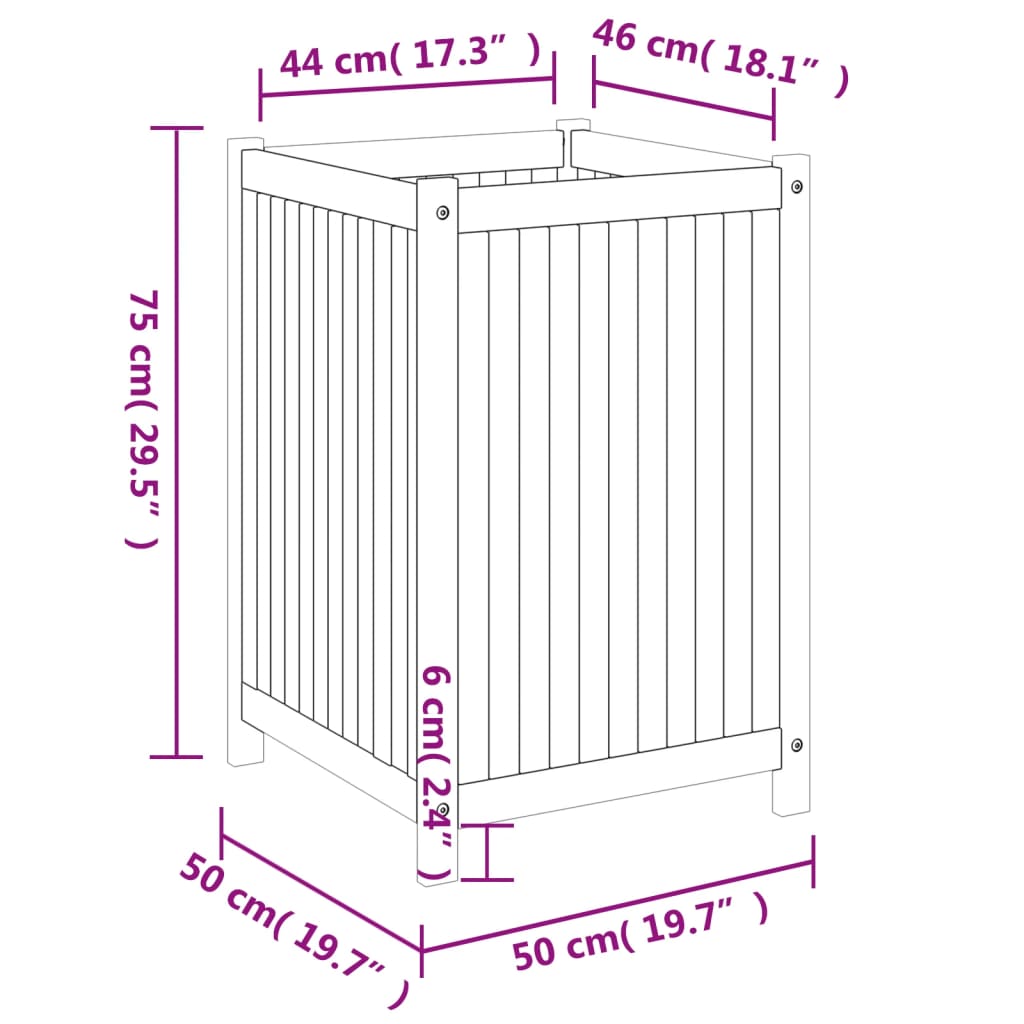 Utomhus Blomkruka Trä med foder 50x50x75 cm massivt akaciaträ
