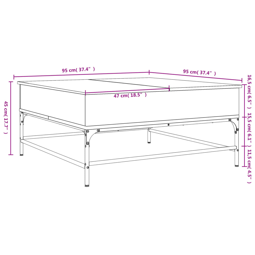 Soffbord Sonoma Ek 95x95x45 cm järn