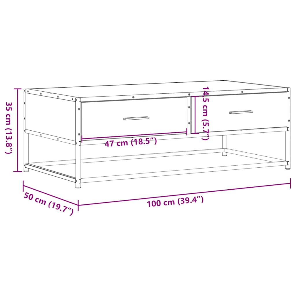 Soffbord Sonoma Ek 100x50x35 cm och metall