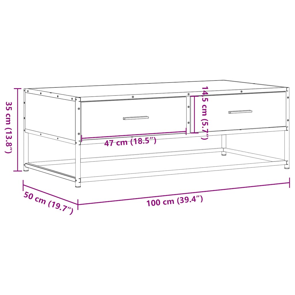 Soffbord Brun Ek 100x50x35 cm och metall