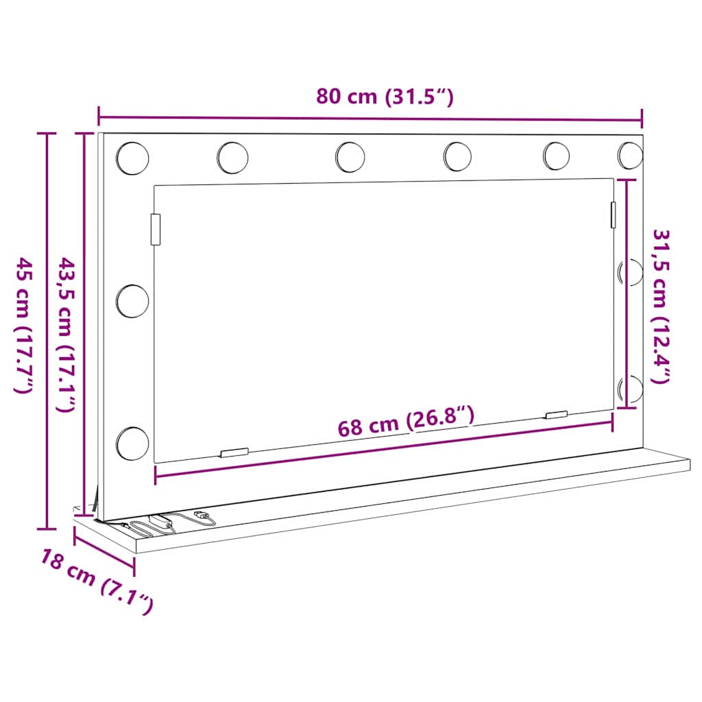 Sminkspegel Svart Ek 80 x 45 x 18 cm Glas och