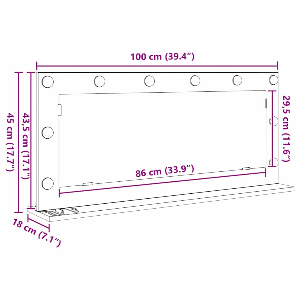 Sminkspegel Rökt ek 100 x 45 x 18 cm Glas och