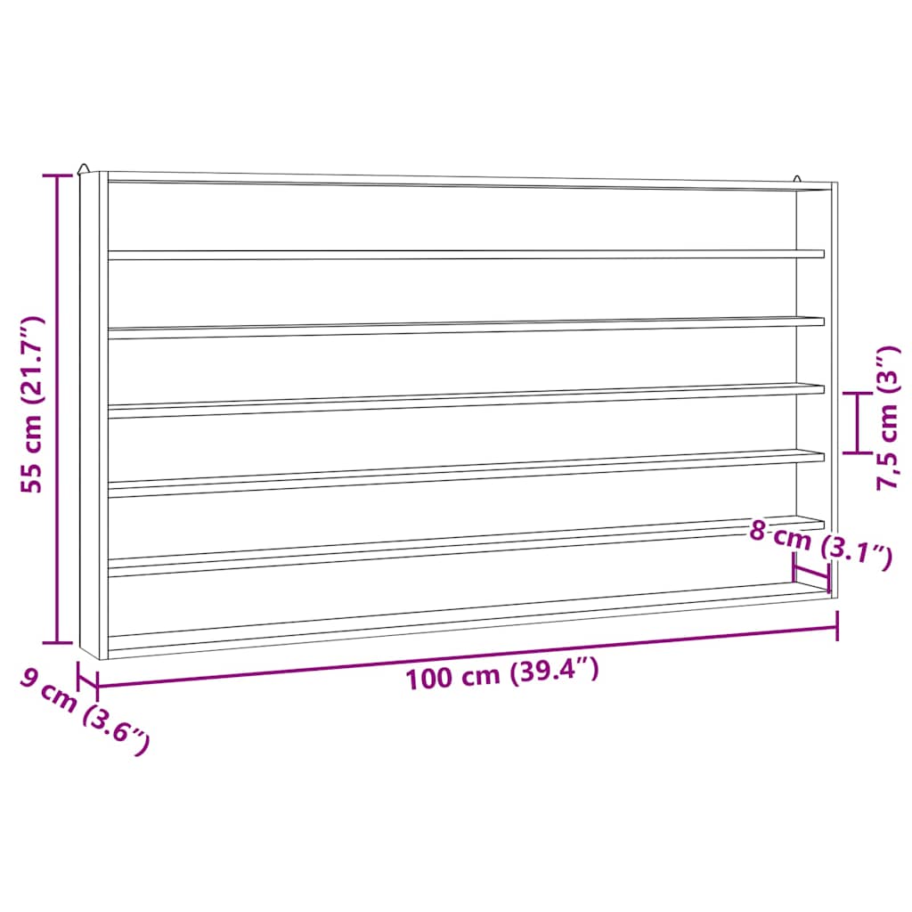 Vägghylla Samlarmonter i Trä med 6 hyllplan 100x9x55 cm