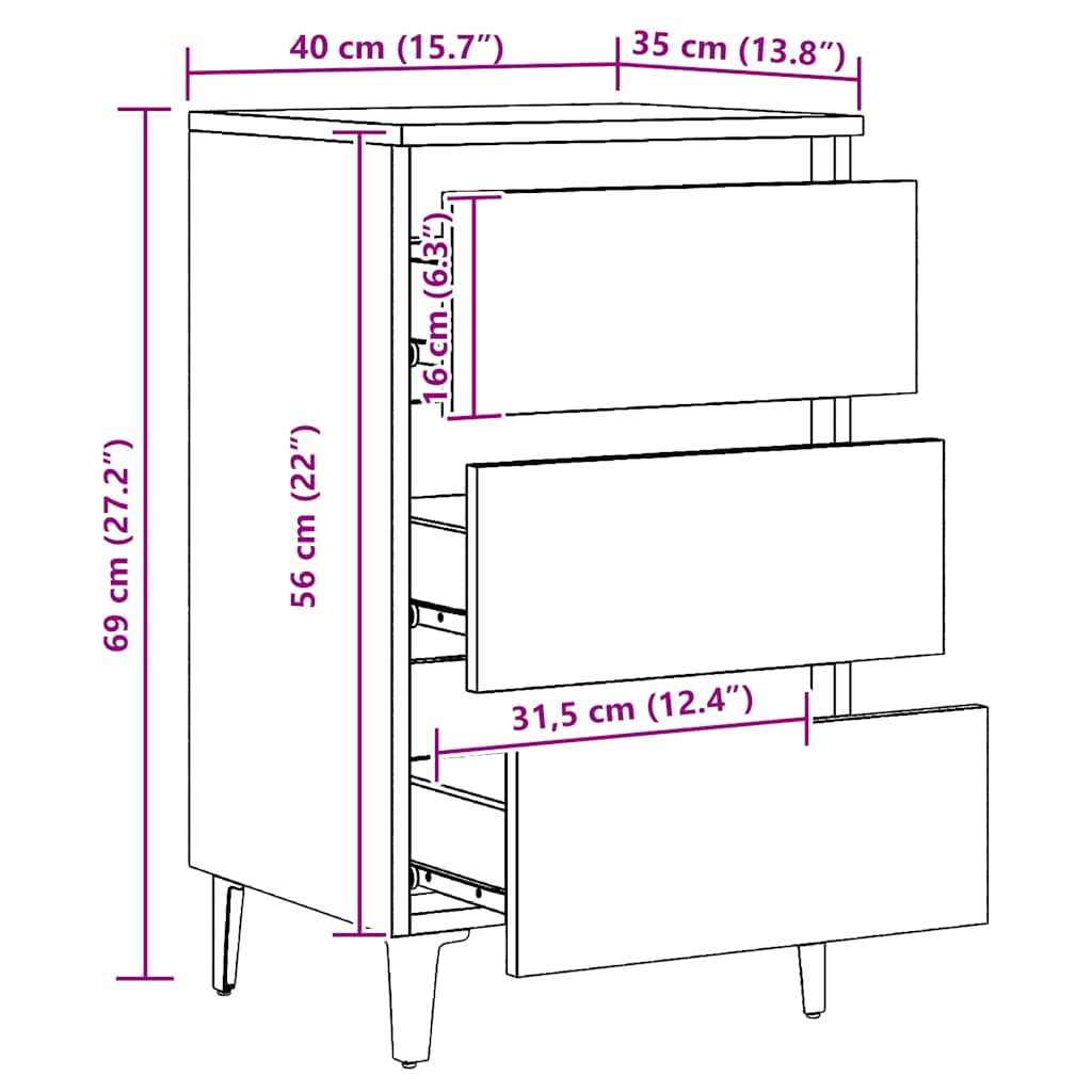Sängbord Nattduksbord Artisan Ek med metallben 40x35x69 cm