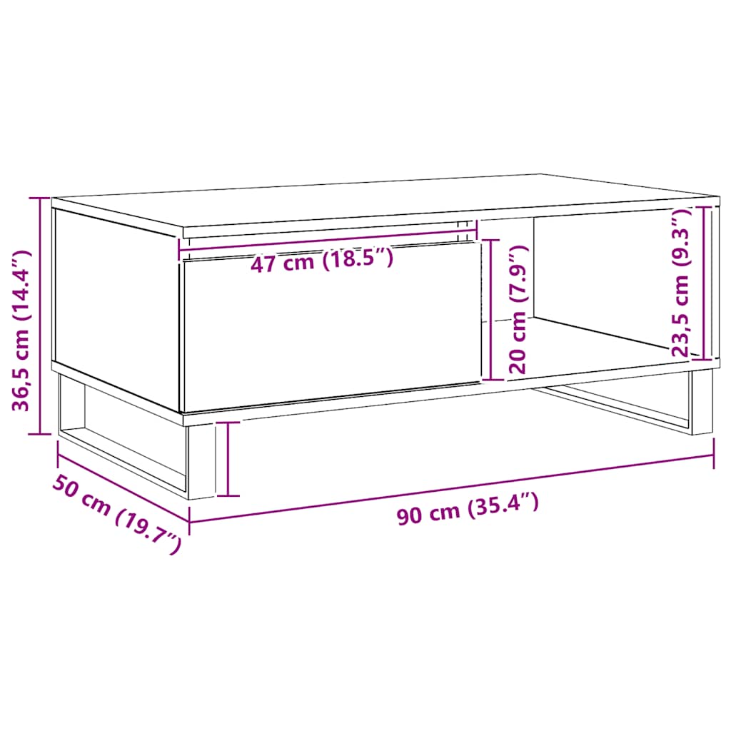 Soffbord artisan ek 90x50x36,5 cm konstruerat trä