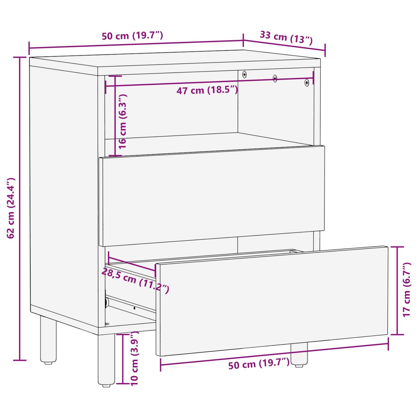Sängbord Nattduksbord Vit med låda 50 x 33 x 60 cm Massivt mangoträ