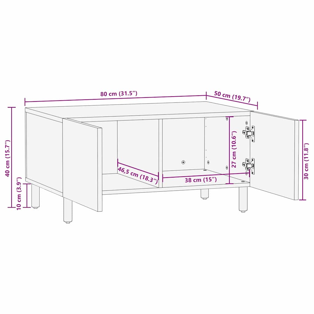 Soffbord Brun 80 x 50 x 40 cm Massivt mangoträ
