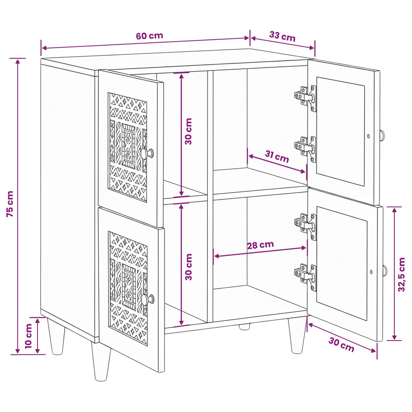 Sideboard Ljusbrun 33.5 x 60 x 75 cm