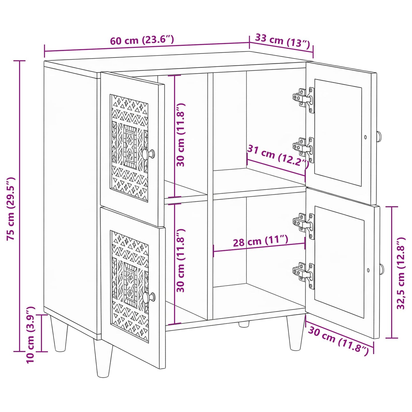 Sideboard Vit 33.5 x 60 x 75 cm