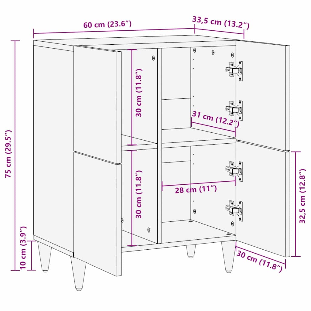 Sideboard Brun 60 x 33,5 x 75 cm Massivt mangoträ