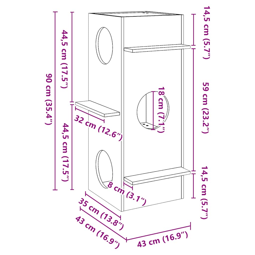 Kattmöbel Katthus vaxbrun 43x43x90 cm massiv furu