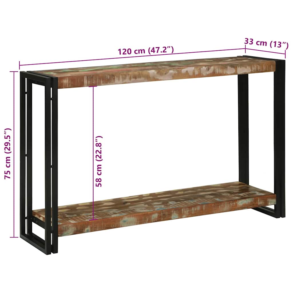 Konsolbord med hylla 120 x 33 x 75 cm Solid återvunnen trä