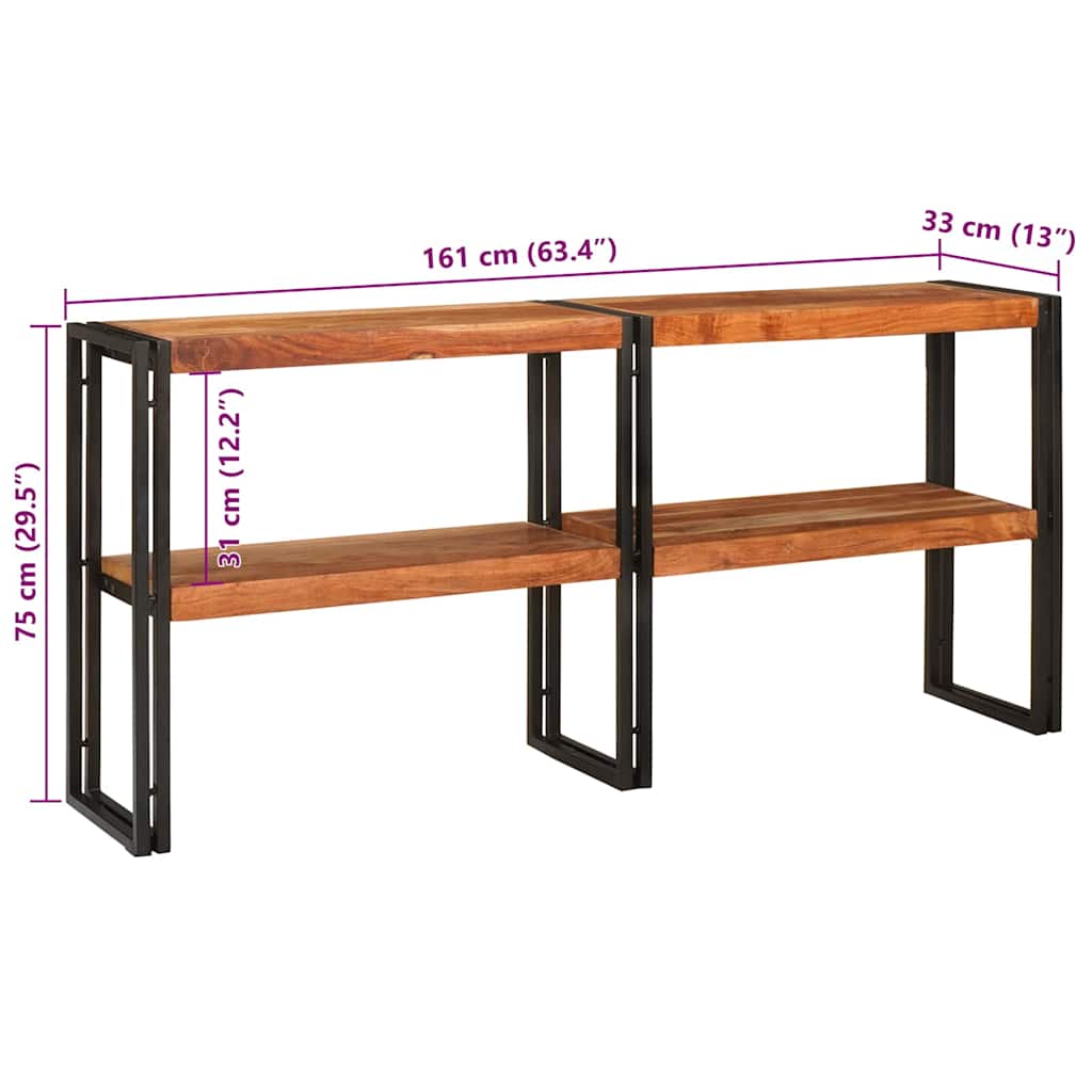Avlastningsbord Konsollbord Trä med hylla Brun 160 x 33 x 75 cm massivt akacia