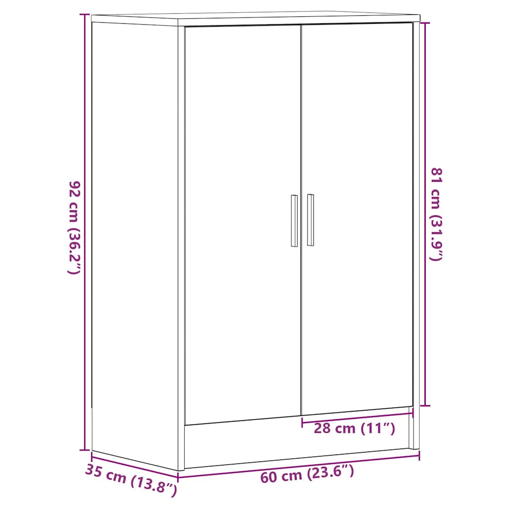 Skoställ Svart Ek Skoskåp 60x35x92 cm