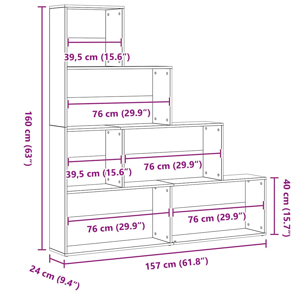 Bokhylla Svart Ek 155 x 24 x 160 cm