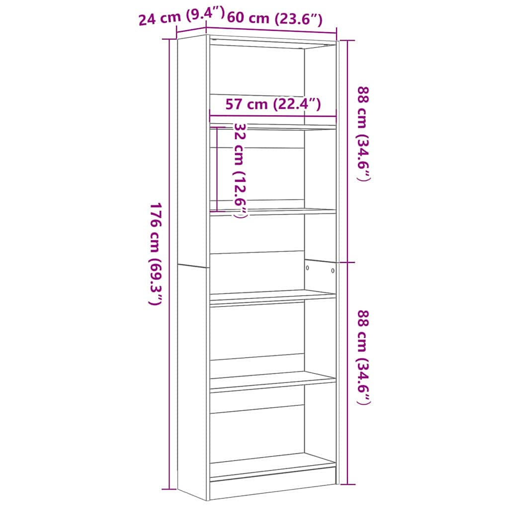 Bokhylla Svart ek 60 x 24 x 176 cm Konstruerat trä
