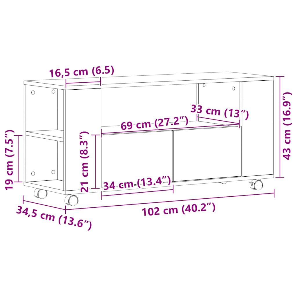 TV-Möbel Svart Ek TV-Bänk med hjul 102x34,5x43 cm