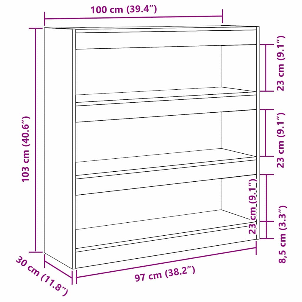 Bokhylla Svart Ek 100 x 30 x 103 cm