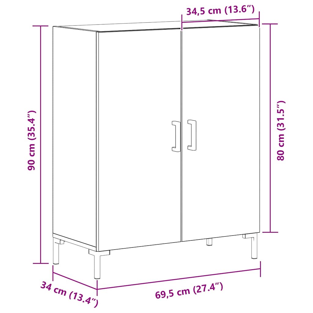 Skåp Svart Ek 69.5 x 34 x 90 cm Konstruerat trä