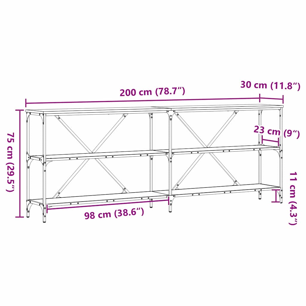 Avlastningsbord Konsollbord Svart Ek med hylla Övrigt Svart ek 200 x 30 x 75 cm
