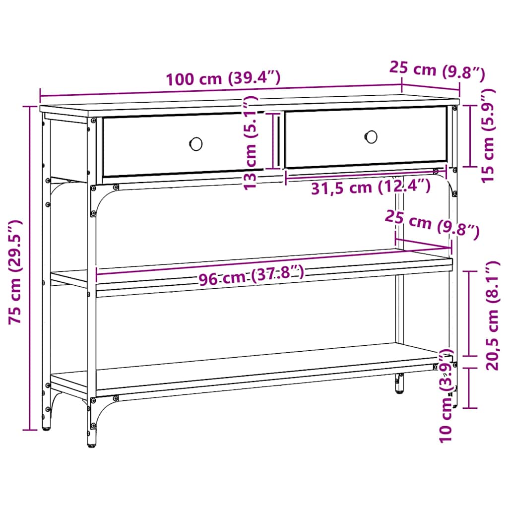 Avlastningsbord Konsollbord Artisan Ek med låda med hylla 100 x 25 x 75 cm