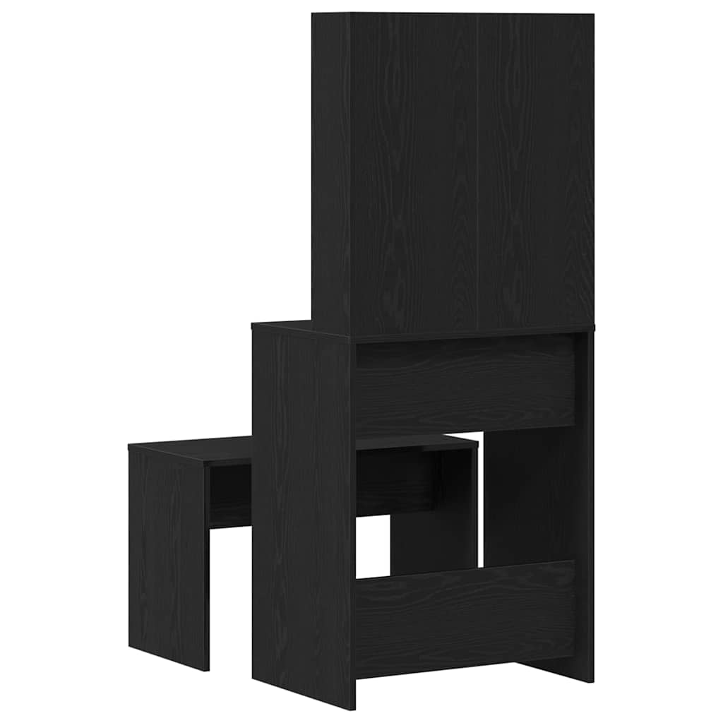 LED Sminkbord Set med låda 2 pcs Svart Ek Konstruerat trä