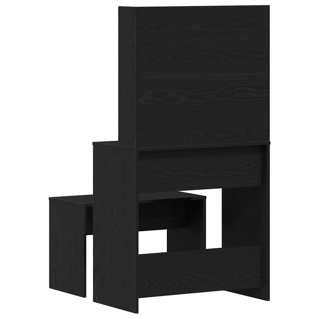 LED Sminkbord Set med låda 2 pcs Svart Ek Konstruerat trä