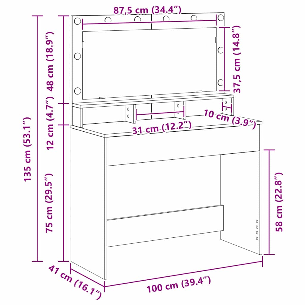 Sminkbord Artisan Ek 100 x 41 x 135 cm