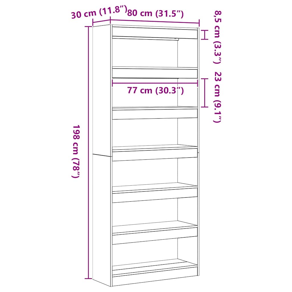 Bokhylla Sonoma Ek med hylla 80 x 30 x 198 cm