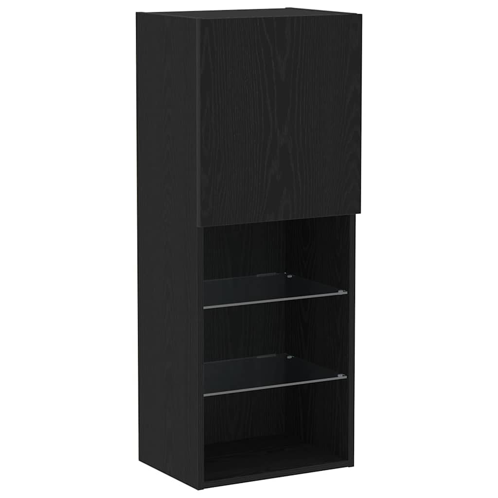 TV-skåp med LED -remsljus 4 pcs Svart ek Konstruerat trä