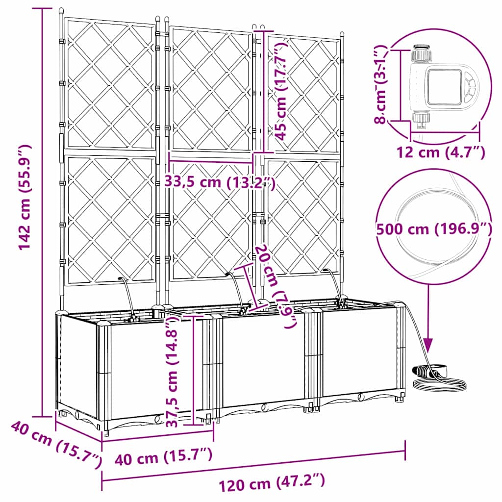 Trädgårdsspaljé Odlingslåda PP Brun 3 pcs 120 x 40 x 142 cm